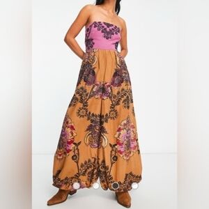 Free People Indigo Sun Jumpsuit Golden Combo